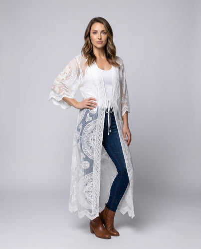 Damen Häkel-Strandkimono mit elegantem Lochmuster EB
