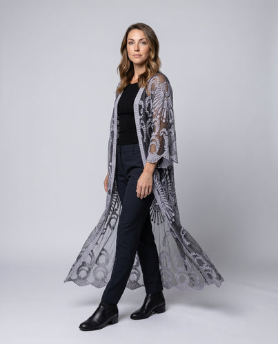 Damen Häkel-Strandkimono mit eleganter Spitze EB