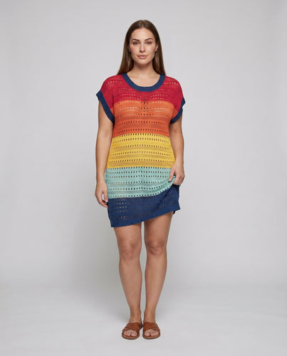 Damen Häkel-Strandkleid mit Farbverlauf und lässigem Schnitt EB
