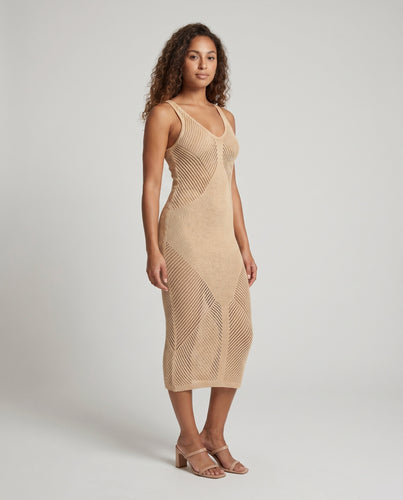 Damen Häkel-Strandkleid mit netzartiger Struktur und V-Ausschnitt EB