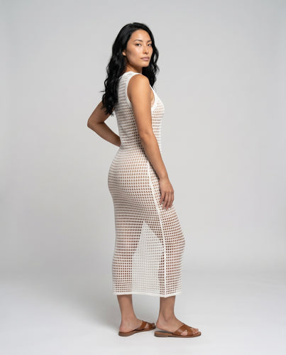 Damen Häkel-Strandkleid mit tiefem V-Ausschnitt und hoher Beinfreiheit EB