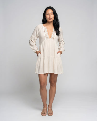 Damen Häkel-Strandkleid mit V-Ausschnitt und weitem Schnitt EB