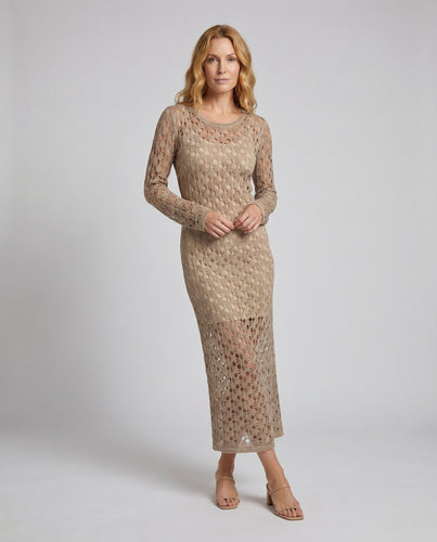 Damen Häkelkleid mit schickem langen Ärmel und eleganten Ausschnitten EB