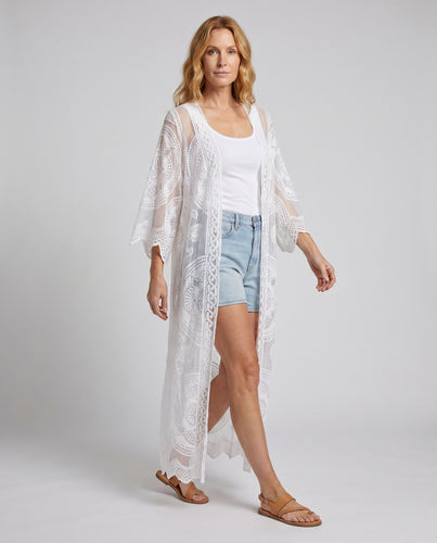 Damen Häkelstrick-Kimono mit aufwendiger Spitzenbordüre EB