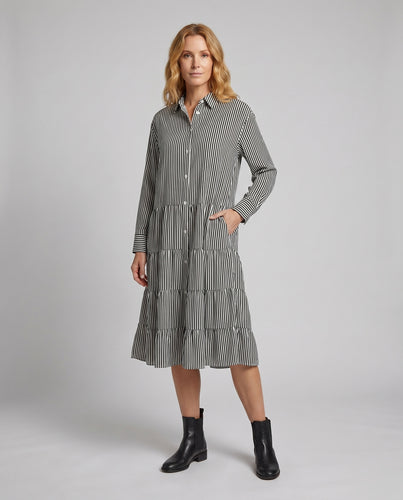 Damen Hemdblusenkleid mit fließendem Schnitt und attraktiven Rüschendetails EB