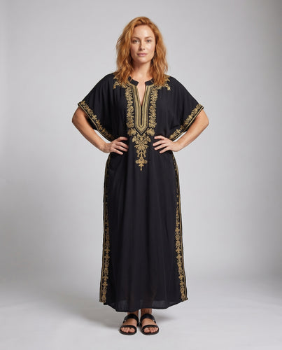Damen Kaftan mit aufwendiger goldener Bestickung EB