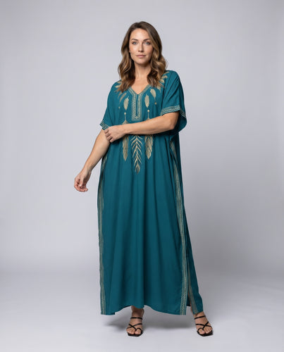 Damen Kaftan mit elegantem V-Ausschnitt und aufwendigen Stickereien EB