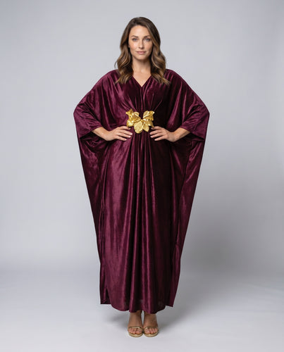 Damen Kaftan mit elegantem V-Ausschnitt und bezauberndem Blumenapplikation EB