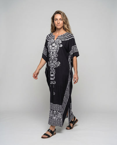 Damen Kaftan mit filigraner Stickerei und tiefem V-Ausschnitt EB