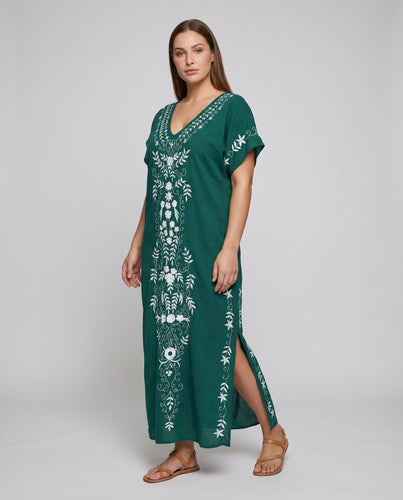 Damen Kaftan mit floralem Stickmuster EB