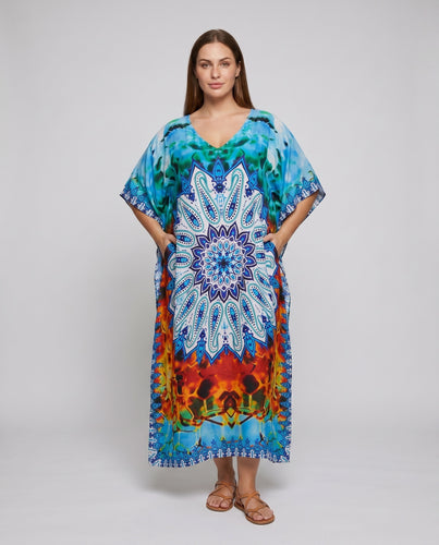 Damen Kaftan mit künstlerischem Batikmuster und elegantem Saum EB