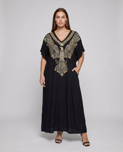 Damen Kaftan mit künstlerischer Bestickung und tiefem V-Ausschnitt EB