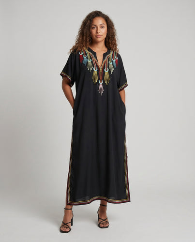 Damen Kaftan mit kunstvollen Stickereien und seitlichen Schlitzen EB