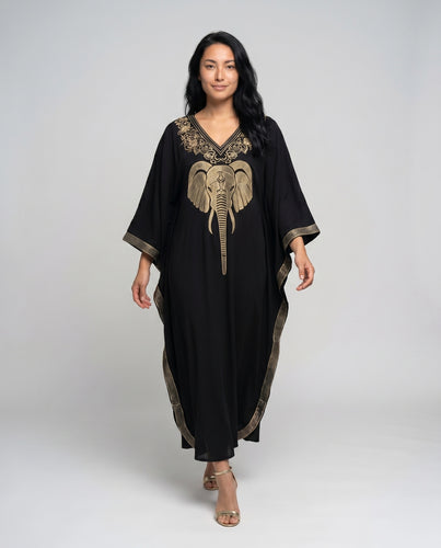 Damen kaftan mit kunstvoller Elefantenstickerei und elegantem Schnitt EB