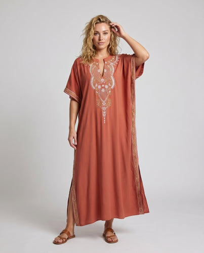 Damen Kaftan mit kunstvoller Stickerei und Seitenschlitzen EB