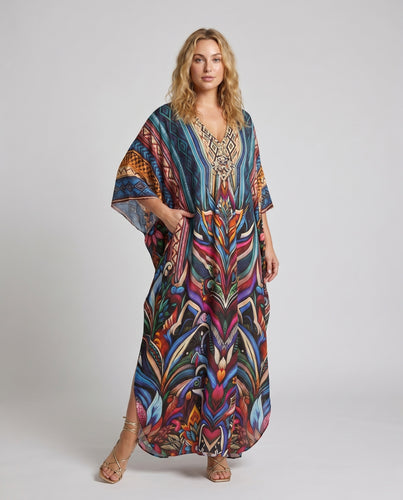 Damen Kaftan mit modernem Streifenmuster und eleganten Akzenten EB