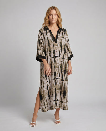 Damen Kaftan mit modernem Tie-Dye-Muster und seitlichen Schlitzen EB