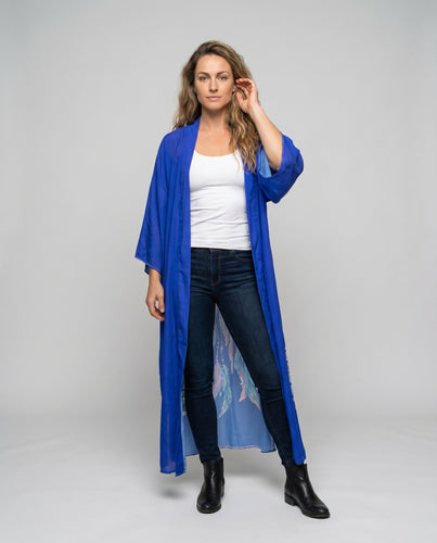 Damen Kimono mit filigranem Traumfänger-Design und schwingenden Ärmeln EB