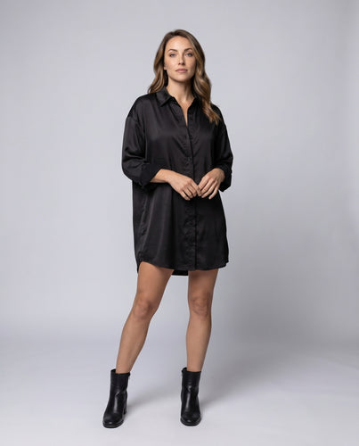 Damen Langarm-Hemdbluse mit elegantem Schnitt und hochwertiger Satin-Optik EB