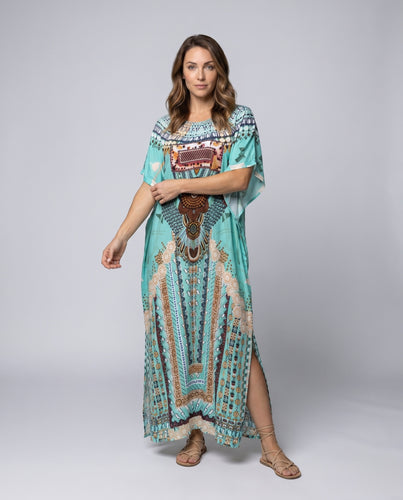 Damen Langärmliger Strandkaftan mit kunstvollem Design EB