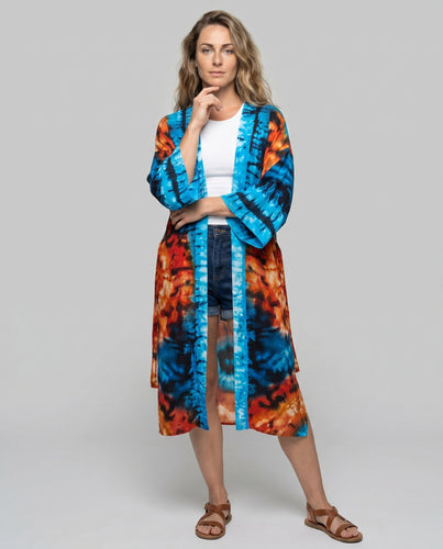 Damen lässiger Strandkimono mit künstlerischem Tie-Dye-Muster EB