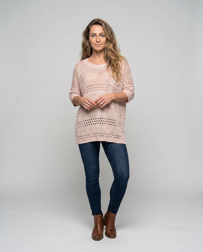 Damen lässiger Strickpullover mit luftigen Löchern EB