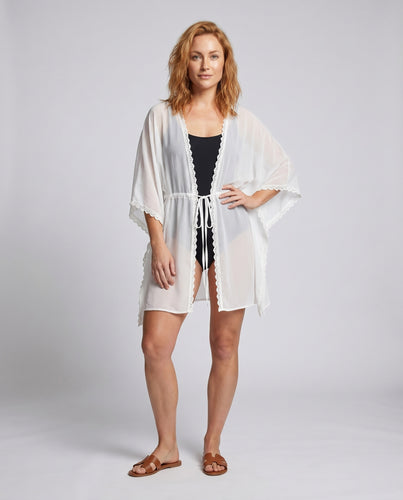 Damen leichter Strandkimono mit romantischer Häkelspitze EB