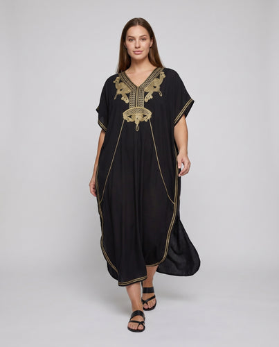 Damen luftiger Kaftan mit aufwendigen Stickereien EB