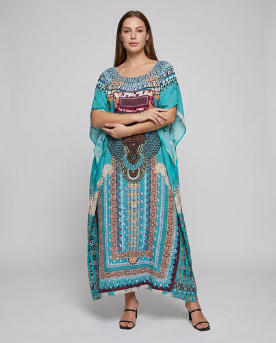 Damen luftiger Kaftan mit beeindruckendem türkischem Motiv EB