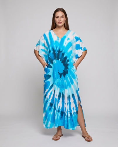 Damen luftiger Kaftan mit buntem, künstlerischem Muster EB