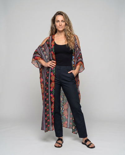 Damen luftiger Strandkaftan mit floralem und geometrischem Druck EB