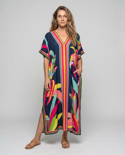 Damen luftiger Strandkaftan mit geometrischem Muster EB