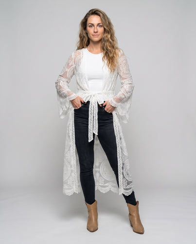 Damen luftiger Strandkimono mit filigraner Häkelspitze EB