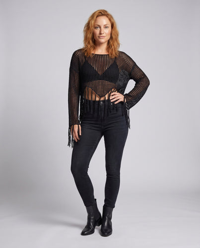 Damen luftiger Strandpulli mit Fransen EB
