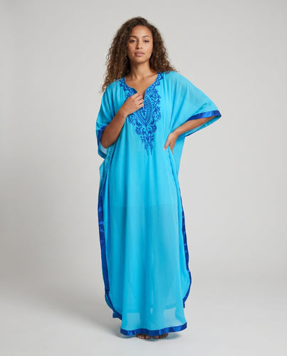 Damen luftiger und eleganter Strandkaftan mit aufwendiger Stickerei EB