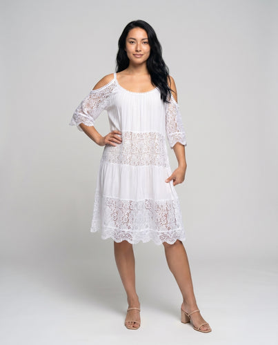 Damen luftiges Strandkleid mit feiner Häkelspitze EB