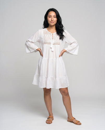 Damen luftiges Strandkleid mit verspielten Häkelakzenten EB