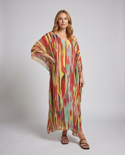 Damen Maxi-Kaftan mit kunstvollem, buntem Design EB