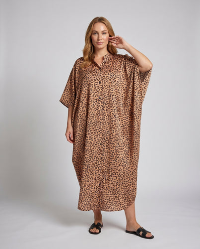 Damen Maxi-Kleid mit elegantem Leopardenmuster und fließendem Schnitt EB