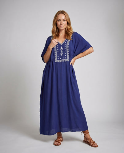 Damen Maxi-Kleid mit elegantem V-Ausschnitt und kunstvoller Stickerei EB