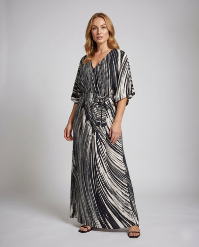 Damen Maxi-Kleid mit elegantem Wellenmuster und leichter Stoffzusammensetzung EB