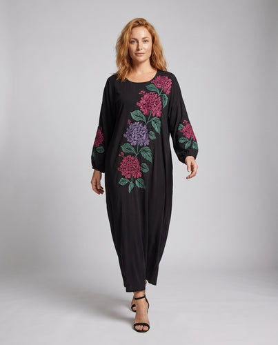 Damen Maxi-Kleid mit floralen Stickereien und luftigem Schnitt EB
