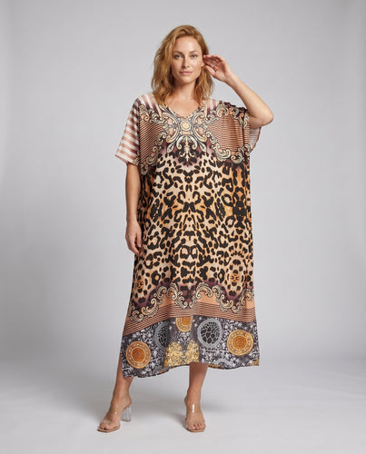 Damen Maxi-Kleid mit kunstvollem Leopardenmuster EB