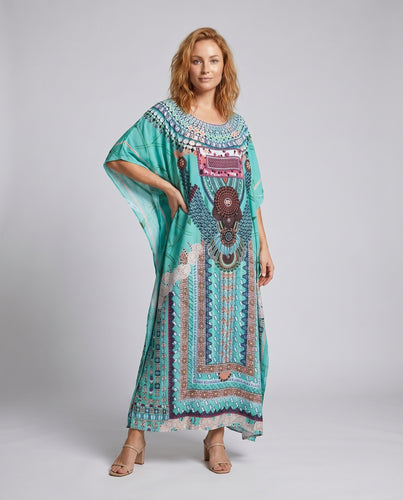 Damen Maxi-Kleid mit kunstvollem Mustermix EB