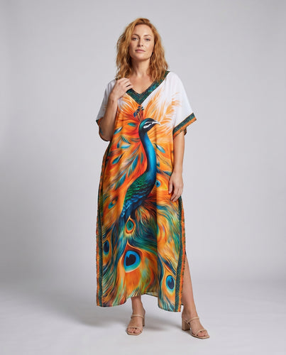 Damen Maxi-Kleid mit kunstvollem Tier- und Blumenmuster EB