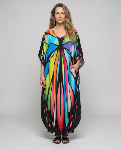 Damen Maxikaftan mit künstlerischem Schmetterlingsdesign EB
