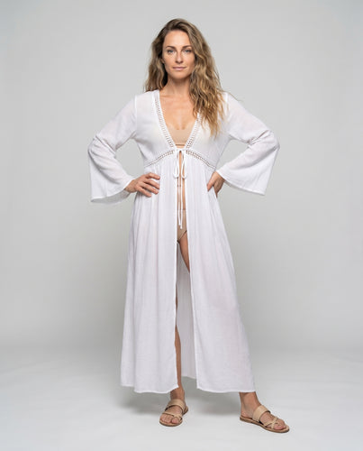 Damen Maxikimono mit luftigen Ärmeln und seitlichen Schnürdetails EB