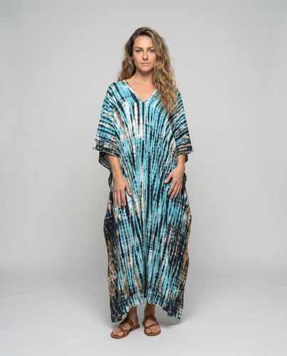 Damen Maxikleid aus leichtem, atmungsaktivem Stoff mit modernem Batikdesign EB