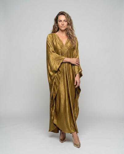 Damen Maxikleid aus luxuriösem Satin mit V-Ausschnitt und eleganten Drapierung EB
