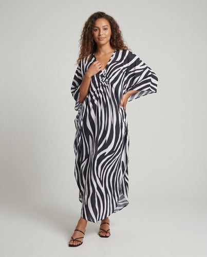 Damen Maxikleid im stilvollen Boho-Design mit V-Ausschnitt und voluminösen Ärmeln EB